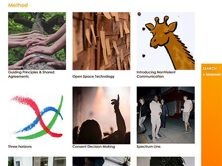 Screeshot von einer Website mit Methoden für die Zusammenarbeit von Gruppen